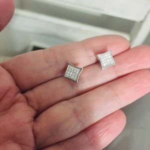 Faux diamonds silver square stud earrings